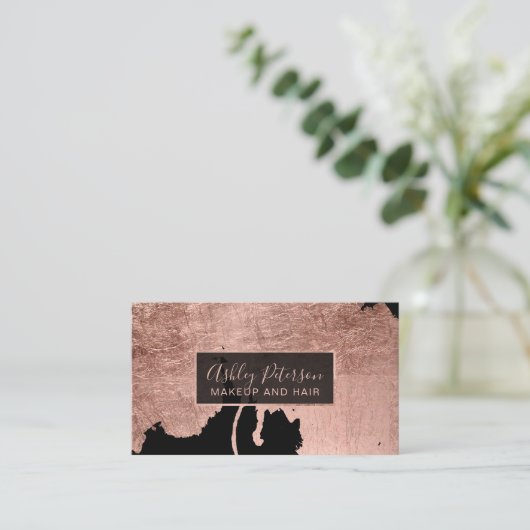 ばら色の金ゴールドの水彩画は毛の化粧のタイポグラフィを滴らせます 名刺 (スタンド正面)