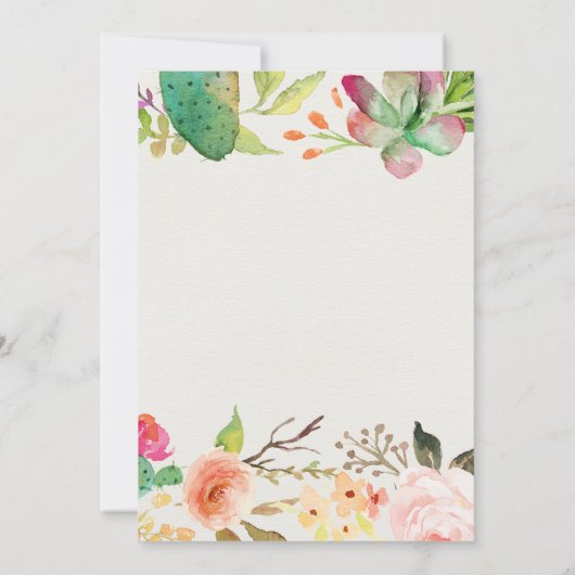ばら色の金ゴールドの水気が多い花のサボテンの招待状 招待状 (裏面)