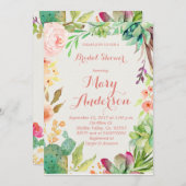 ばら色の金ゴールドの水気が多い花のサボテンの招待状 招待状 (正面/裏面)