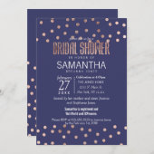 ばら色の金ゴールドの水玉模様の軽い濃紺のブライダルシャワー 招待状 (正面/裏面)