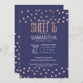 ばら色の金ゴールドの水玉模様の軽い濃紺の菓子16 招待状 (正面/裏面)