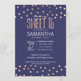 ばら色の金ゴールドの水玉模様の軽い濃紺の菓子16 招待状