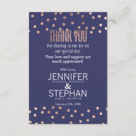 ばら色の金ゴールドの水玉模様の軽い濃紺は感謝していしています サンキューカード