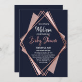 ばら色の金ゴールドの濃紺の藤色の幾何学的なベビーシャワー 招待状 (正面/裏面)