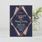 ばら色の金ゴールドの濃紺の藤色の幾何学的な婚約 招待状 (スタンド正面)