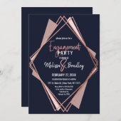 ばら色の金ゴールドの濃紺の藤色の幾何学的な婚約 招待状 (正面/裏面)