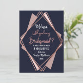 ばら色の金ゴールドの濃紺の藤色の幾何学的な新婦付添人 招待状 (スタンド正面)