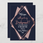 ばら色の金ゴールドの濃紺の藤色の幾何学的な新婦付添人 招待状 (正面/裏面)