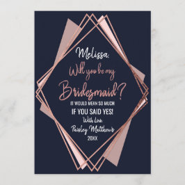 ばら色の金ゴールドの濃紺の藤色の幾何学的な新婦付添人 招待状