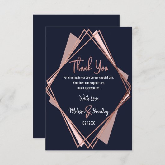 ばら色の金ゴールドの濃紺の藤色の幾何学的感謝していしています サンキューカード (正面/裏面)