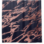 ばら色の金ゴールドの濃紺モダンでシックな大理石パターン シャワーカーテン (正面)