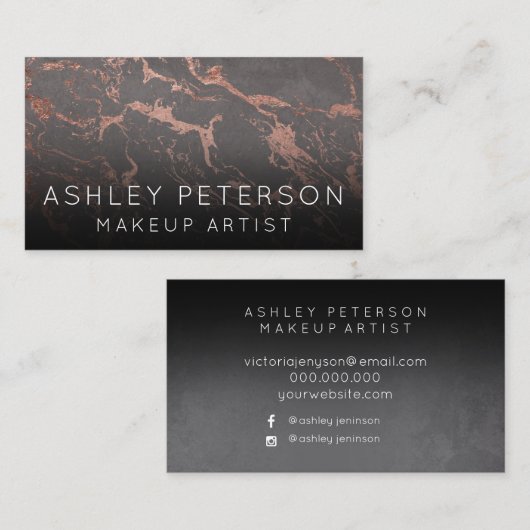 ばら色の金ゴールドの灰色の大理石の化粧のタイポグラフィ 名刺 (正面/裏面)
