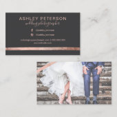 ばら色の金ゴールドの灰色の結婚式のカメラマンのタイポグラフィ 名刺 (正面/裏面)