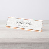 ばら色の金ゴールドの白い大理石のモダンでエレガントなテンプレート デスクネームプレート (正面)