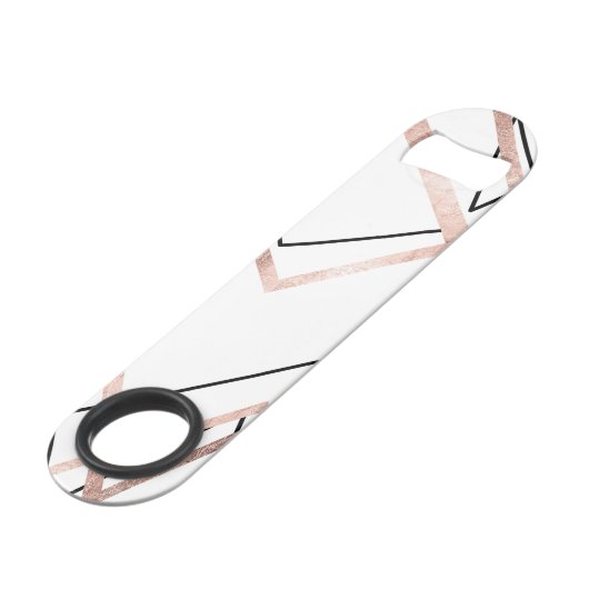 ばら色の金ゴールドの白い線形三角形の抽象芸術パターン スピード栓抜き (裏面アングル)