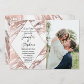 ばら色の金ゴールドの白くモダンな大理石の婚約 招待状 (正面/裏面)