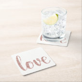 ばら色の金ゴールドの紙のコースター、愛、グリッターのフォント スクエアペーパーコースター (インサイチュ)