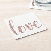ばら色の金ゴールドの紙のコースター、愛、グリッターのフォント スクエアペーパーコースター (アングル)