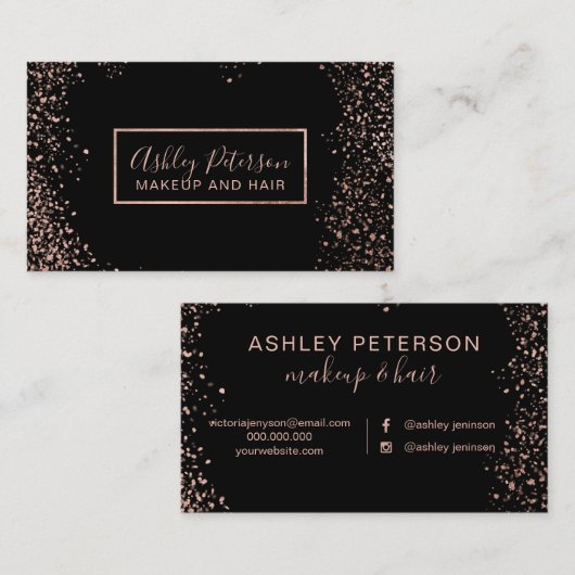 ばら色の金ゴールドの紙吹雪のシンプルな毛の化粧のタイポグラフィ 名刺 (正面/裏面)
