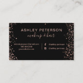 ばら色の金ゴールドの紙吹雪のシンプルな毛の化粧のタイポグラフィ 名刺 (裏面)