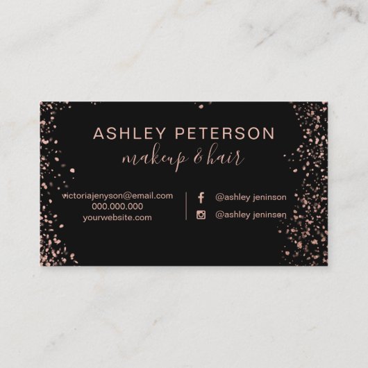 ばら色の金ゴールドの紙吹雪のシンプルな毛の化粧のタイポグラフィ 名刺 (裏面)