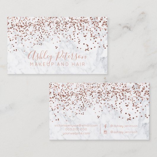 ばら色の金ゴールドの紙吹雪の大理石の毛の化粧のタイポグラフィ 名刺 (正面/裏面)
