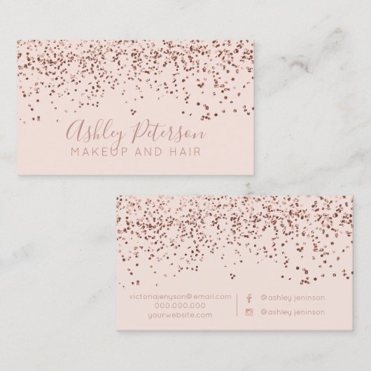 ばら色の金ゴールドの紙吹雪の赤面の毛の化粧のタイポグラフィ 名刺 (正面/裏面)