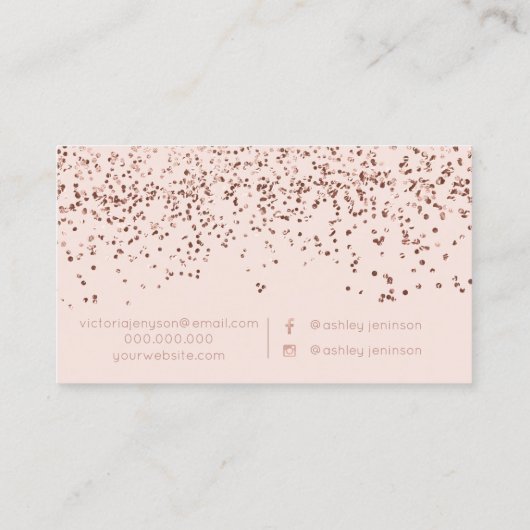 ばら色の金ゴールドの紙吹雪の赤面の毛の化粧のタイポグラフィ 名刺 (裏面)