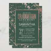 ばら色の金ゴールドの緑のペンキは卒業をはね飛ばします 招待状 (正面/裏面)