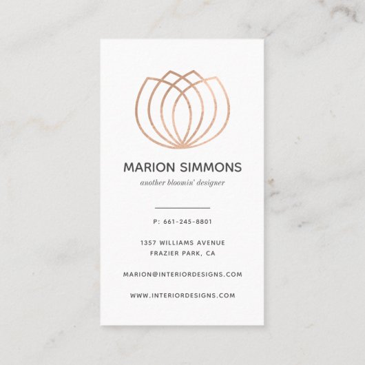 ばら色の金ゴールドの署名のはすの花の名刺 名刺 (裏面)