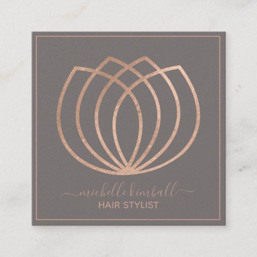 ばら色の金ゴールドの署名のはすの花|正方形ビジネス スクエア名刺 (正面)