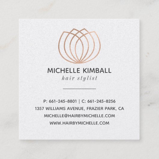 ばら色の金ゴールドの署名のはすの花|正方形ビジネス スクエア名刺 (裏面)