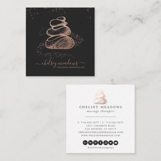 ばら色の金ゴールドの署名のスパのロゴ|正方形ビジネス スクエア名刺 (正面/裏面)