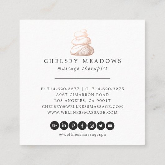 ばら色の金ゴールドの署名のスパのロゴ|正方形ビジネス スクエア名刺 (裏面)