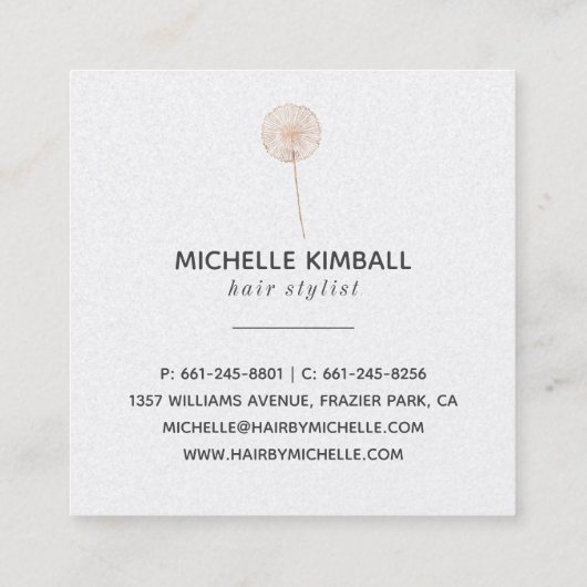 ばら色の金ゴールドの署名のタンポポ|正方形ビジネス スクエア名刺 (裏面)