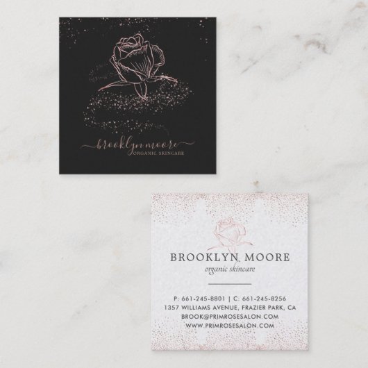 ばら色の金ゴールドの署名の花のロゴ|正方形ビジネス スクエア名刺 (正面/裏面)