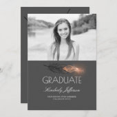 ばら色の金ゴールドの羽のグリッターの写真の卒業パーティー 招待状 (正面/裏面)