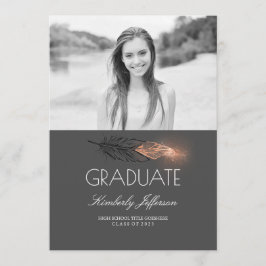 ばら色の金ゴールドの羽のグリッターの写真の卒業パーティー 招待状