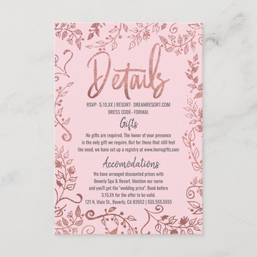 ばら色の金ゴールドの花のグリッターのグラデーションなピンクの詳細 エンクロージャーカード (正面)