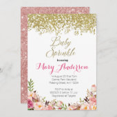 ばら色の金ゴールドの花のベビーは招待状を振りかけます 招待状 (正面/裏面)