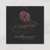 ばら色の金ゴールドの花のロゴの美容師エレガントな| スクエア名刺 (正面)