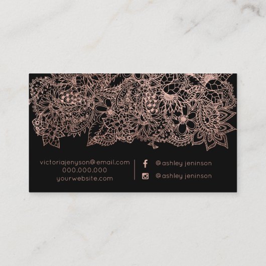 ばら色の金ゴールドの花の化粧の毛のタイポグラフィ 名刺 (裏面)