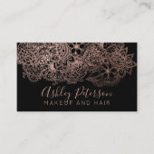 ばら色の金ゴールドの花の化粧の毛のタイポグラフィ 名刺 (正面)