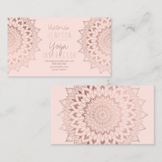 ばら色の金ゴールドの花の曼荼羅の赤面のヨガのインストラクター 名刺 (正面/裏面)