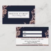 ばら色の金ゴールドの花の濃紺のアポイントメントカード 予約カード (正面/裏面)