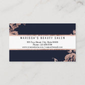 ばら色の金ゴールドの花の濃紺の名刺 名刺 (裏面)