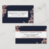 ばら色の金ゴールドの花の濃紺の名刺 名刺 (正面/裏面)