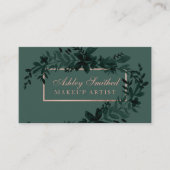 ばら色の金ゴールドの花の緑の水彩画の葉の化粧 名刺 (正面)