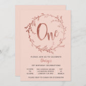 ばら色の金ゴールドの誕生日の女の子の第1誕生日の招待 招待状 (正面/裏面)