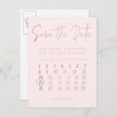 ばら色の金ゴールドの赤面のピンクのカレンダーの保存日付 案内ポストカード (正面/裏面)